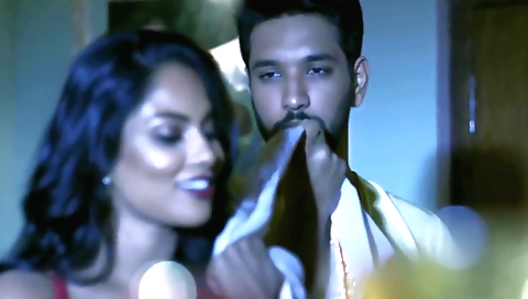 Sexy white top and sexy white skirt is on a brunette girl