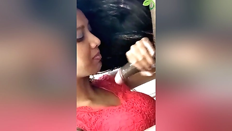 Deep throat blowjob video with a beautiful brunette in a tight dress