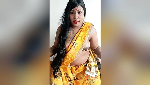 Indian teen gives a wild blowjob and rides on her own pussy