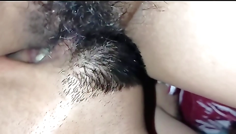 Hairy teen girl is showing her hairy pussy and body