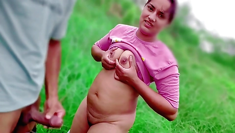Indian girl in jeans and panties on the jungle trail