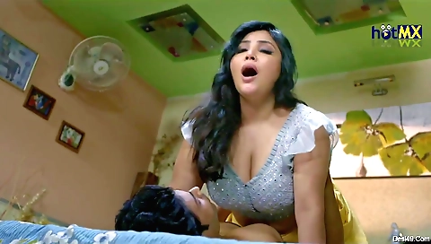 Busty teacher with big boobs fucks young studs in school