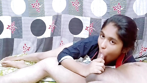 Indian brunette girl in black dress fucked in mouth