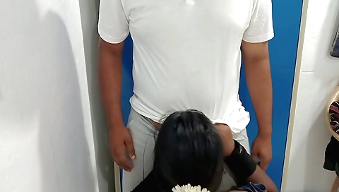 Brunette stepsis shows her sexy stepson her sexy outfit