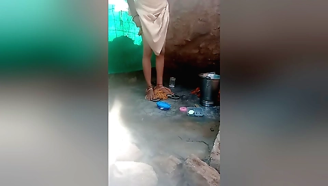 Busty indian chick enjoying a massage after the rain