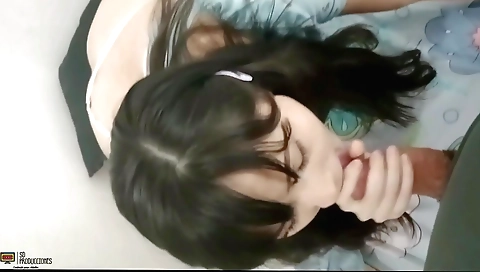 Indian hairy slut sucks on her own dick in the studio