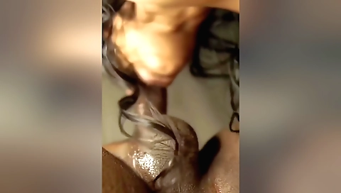 Busty brunette in sexy lingerie gets her mouth filled