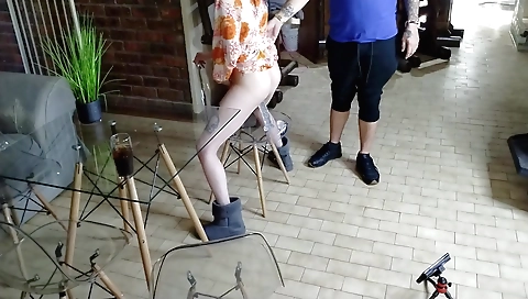 Indian teen babe fucks on the chair like a cock in her mouth