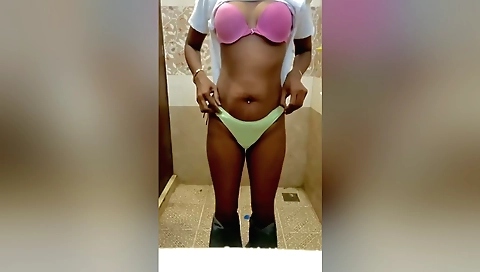 Sexy indian girl in red dress shows off her sexy body