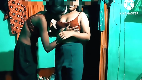 Lesbian threesome with desi and her friend in bedroom