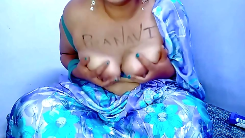 Indian solo brunette with big tits playing with hair