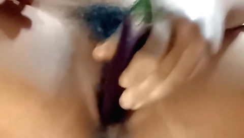 Hairy babe with big natural breasts and a fat pussy gets off