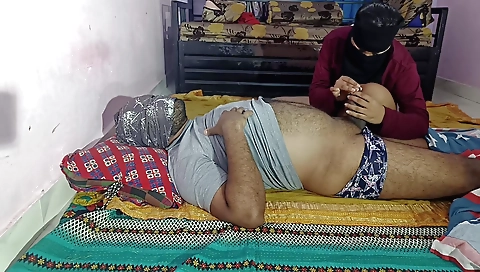 Indian chick gives handjob to the boy before his erection