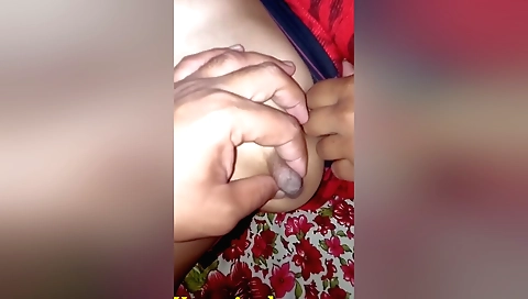 Amateur wife with big natural boobs is playing with her husband